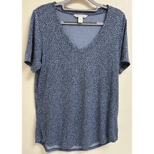 Athleta Women's Medium Breezy Scoop V-Neck Tee Blue Animal Print Modal Blend